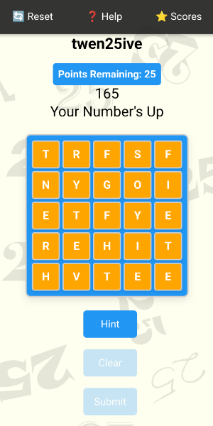 Screenshot of Twen25ive game